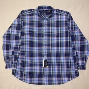 Polo Ralph Lauren Men's 3XB Performance Plaid Oxford Navy Pink NWT